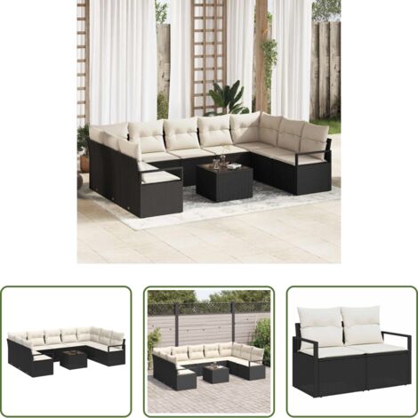 Sofás de terraza -  Conjunto de sofás de jardín con cojín 10 pcs Marrón y crema