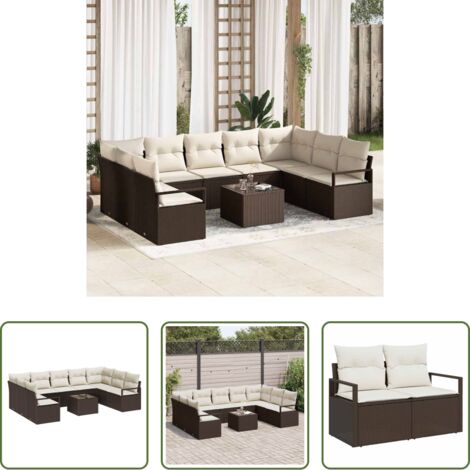 Sofás de terraza -  Conjunto de sofás de jardín con cojín 10 pcs Marrón y crema