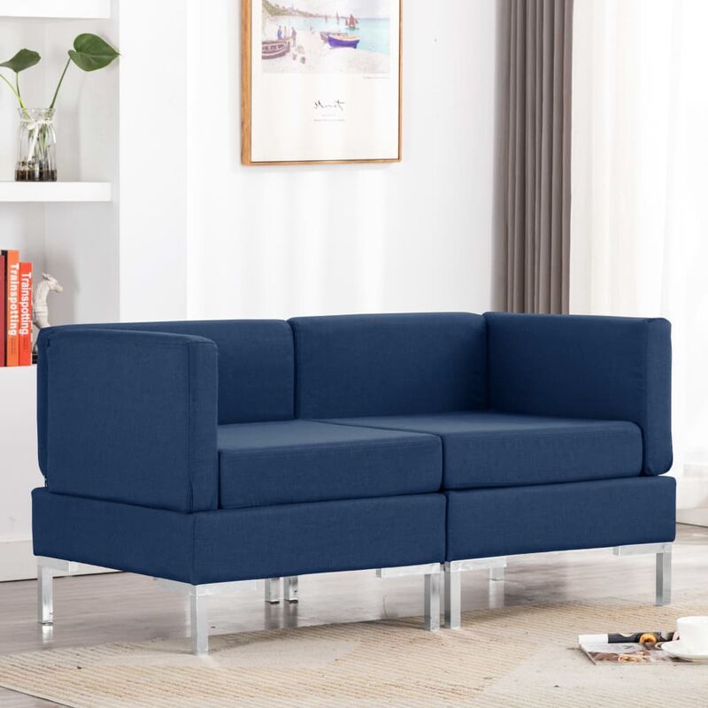 

Sofas esquineros seccionales 2 unidades con cojines tela azul