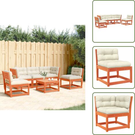 Sofás esquineros - vidaXL Set de sofás jardín 5 pzas con cojines madera pino marrón cera - Sofás sin reposabrazos