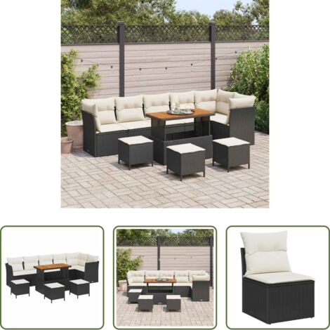 Sofás exteriores -  Conjunto de sofás de jardín 10 pcs Negro ratán sintético