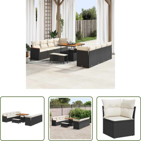 Sofás exteriores -  Conjunto de sofás de jardín 11 pcs Negro ratán sintético