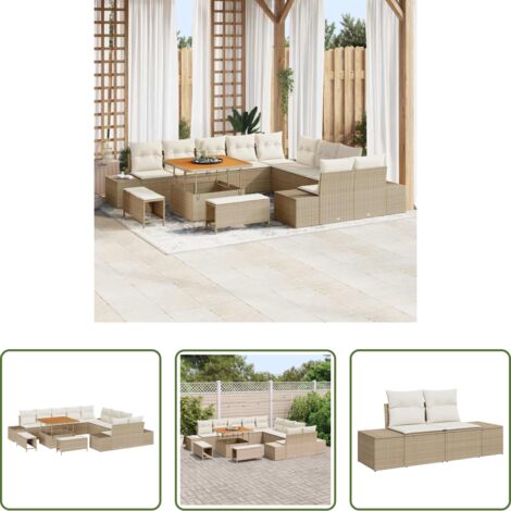 Sofás exteriores -  Conjunto de sofás de jardín 13 pcs Beige ratán sintético