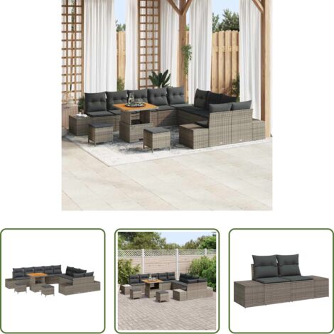 Sofás exteriores -  Conjunto de sofás de jardín 13 pcs Gris ratán sintético