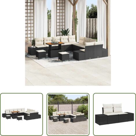 Sofás exteriores -  Conjunto de sofás de jardín 13 pcs Negro ratán sintético