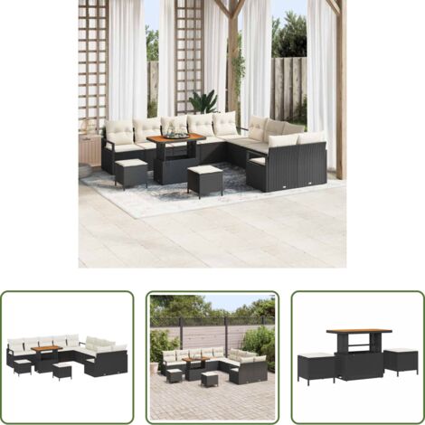 Sofás exteriores -  Conjunto de sofás de jardín 13 pcs Negro ratán sintético