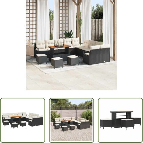 Sofás exteriores -  Conjunto de sofás de jardín 14 pcs Negro ratán sintético