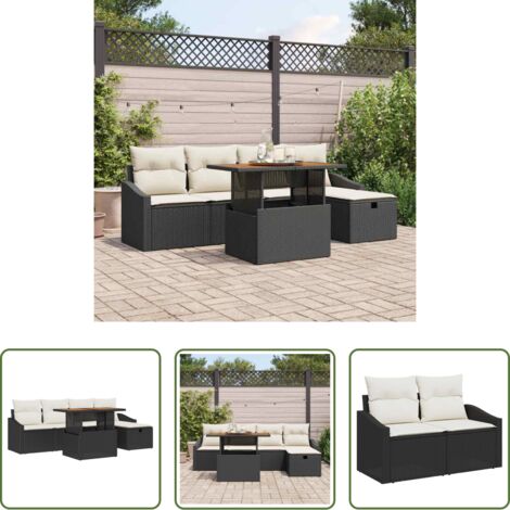 Sofás exteriores -  Conjunto de sofás de jardín 6 pcs Negro ratán sintético
