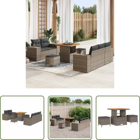Sofás exteriores -  Conjunto de sofás de jardín 8 pcs Gris ratán sintético