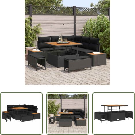 Sofás exteriores -  Conjunto de sofás de jardín con cojín 8 pcs Negro Poliratán