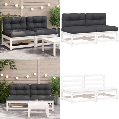 Sofás jardín sin reposabrazos con cojines 2 uds madera blanco - Sofá de exterior - Sofá de madera