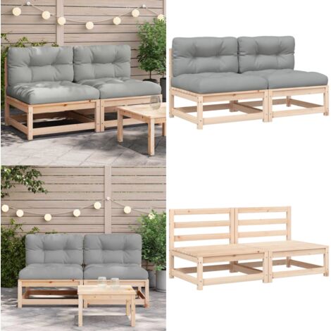 Sofás jardín sin reposabrazos con cojines 2 uds madera de pino - Sofá de exterior - Sofá de madera