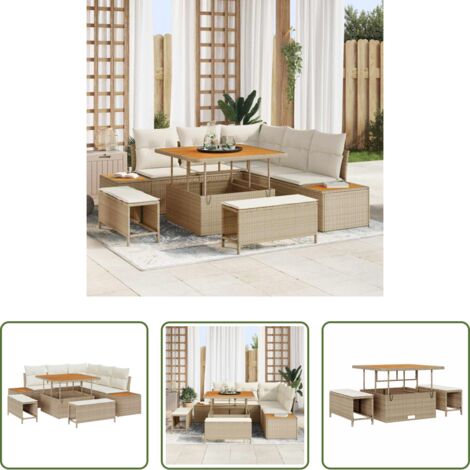 Sofás modernos -  Conjunto de sofás de jardín con cojín 8 pcs Beige Poliratán