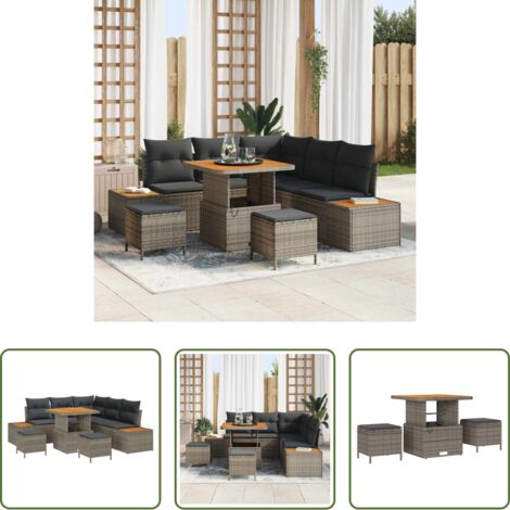 Sofás modernos -  Conjunto de sofás de jardín con cojín 8 pcs Gris Poliratán