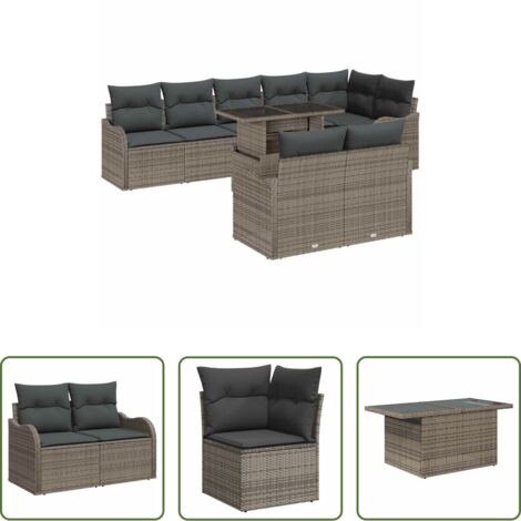 Sofás modulares -  Conjunto de sofá de jardín 9 pcs Gris Rattan de Poliéster