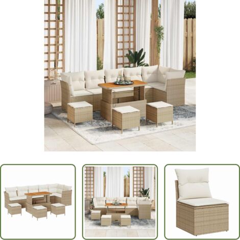 Sofás modulares -  Conjunto de sofás de jardín 10 pcs Beige ratán sintético