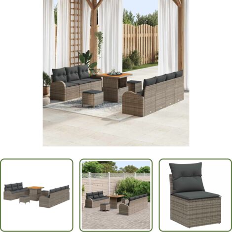 Sofás modulares -  Conjunto de sofás de jardín 10 pcs Gris ratán sintético