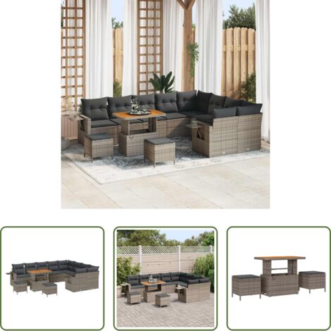 Sofás modulares -  Conjunto de sofás de jardín 12 pcs Gris ratán sintético