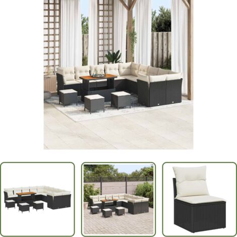 Sofás modulares -  Conjunto de sofás de jardín 14 pcs Negro ratán sintético