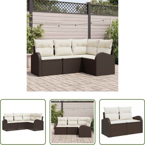 Sofás modulares -  Conjunto de sofás de jardín 4 pcs Marrón y ratán sintético