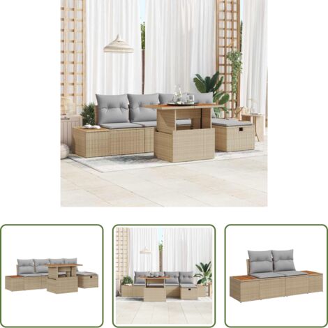 Sofás modulares -  Conjunto de sofás de jardín 6 pcs Beige ratán sintético