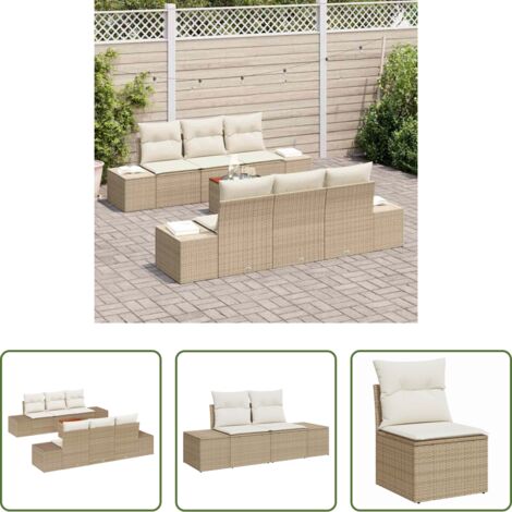 Sofás modulares -  Conjunto de sofás de jardín 7 pcs Beige y Crema ratán sintético