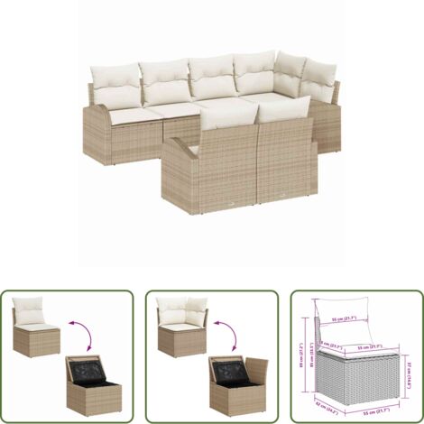 Sofás modulares -  Conjunto de sofás de jardín 7 pcs Beige y ratán sintético