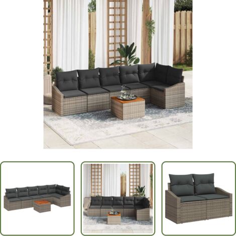 Sofás modulares -  Conjunto de sofás de jardín 7 pcs Gris ratán sintético