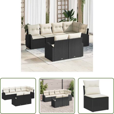 Sofás modulares -  Conjunto de sofás de jardín 7 pcs Negro y ratán sintético