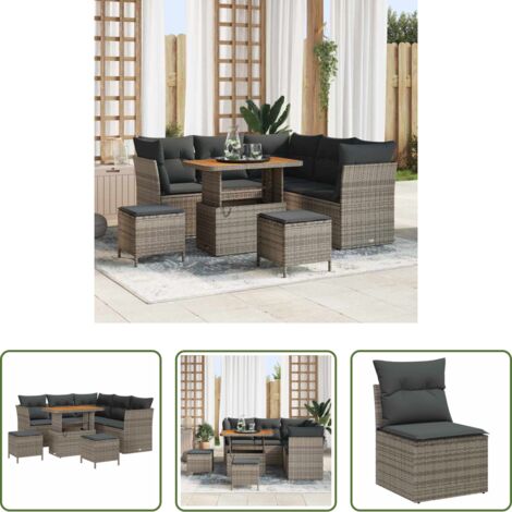 Sofás modulares -  Conjunto de sofás de jardín 8 pcs Gris ratán sintético