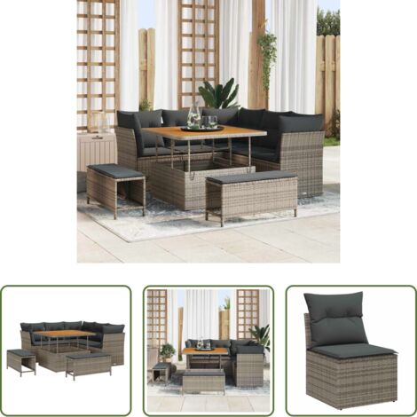 Sofás modulares -  Conjunto de sofás de jardín 8 pcs Gris ratán sintético