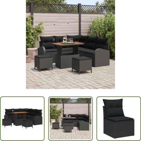 Sofás modulares -  Conjunto de sofás de jardín 8 pcs Negro ratán sintético