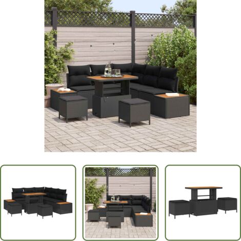Sofás modulares -  Conjunto de sofás de jardín 8 pcs Negro ratán sintético