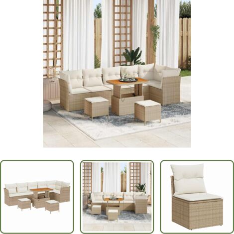 Sofás modulares -  Conjunto de sofás de jardín 9 pcs Beige ratán sintético