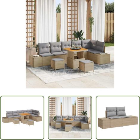 Sofás modulares -  Conjunto de sofás de jardín 9 pcs Beige ratán sintético