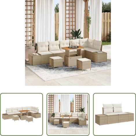 Sofás modulares -  Conjunto de sofás de jardín 9 pcs Beige ratán sintético