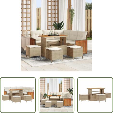 Sofás modulares -  Conjunto de sofás de jardín 9 pcs Beige y Crema ratán sintético