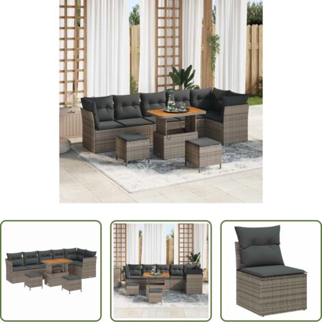 Sofás modulares -  Conjunto de sofás de jardín 9 pcs Gris ratán sintético