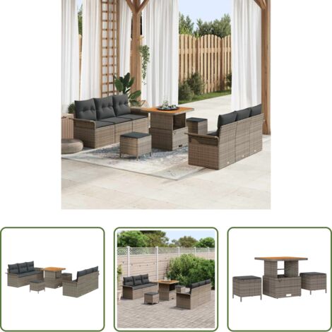 Sofás modulares -  Conjunto de sofás de jardín 9 pcs Gris ratán sintético