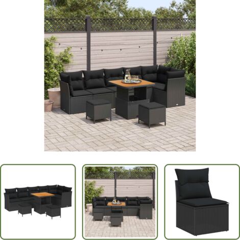 Sofás modulares -  Conjunto de sofás de jardín 9 pcs Negro ratán sintético