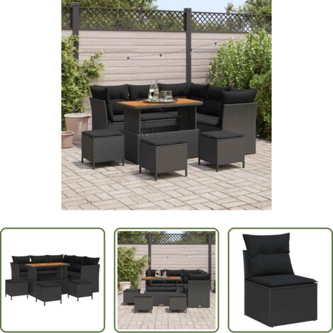 Sofás modulares -  Conjunto de sofás de jardín 9 pcs Negro ratán sintético