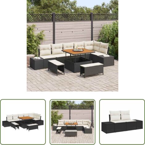 Sofás modulares -  Conjunto de sofás de jardín 9 pcs Negro ratán sintético