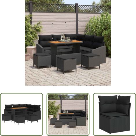 Sofás modulares -  Conjunto de sofás de jardín 9 pcs Negro ratán sintético