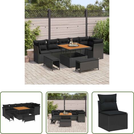 Sofás modulares -  Conjunto de sofás de jardín 9 pcs Negro ratán sintético