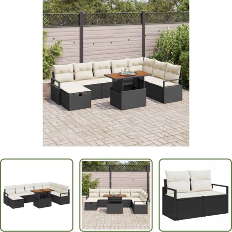 Sofás modulares -  Conjunto de sofás de jardín 9 pcs Negro ratán sintético