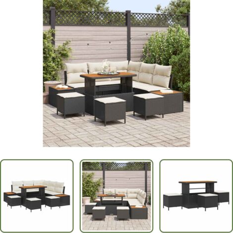 Sofás modulares -  Conjunto de sofás de jardín 9 pcs Negro ratán sintético
