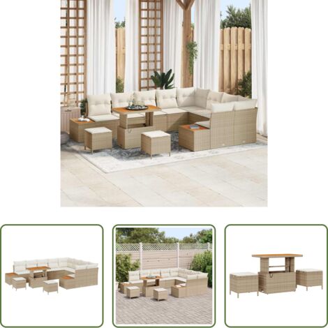 Sofás modulares -  Conjunto de sofás de jardín con cojín 12 pcs Beige Poliratán