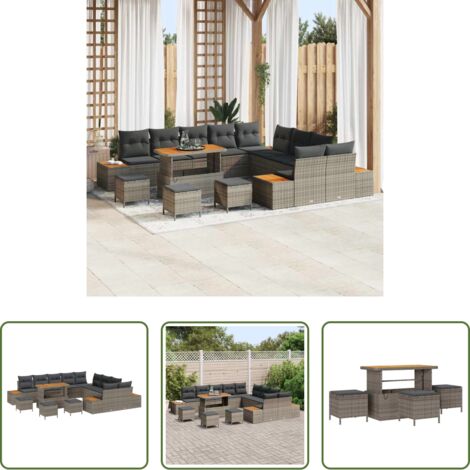 Sofás modulares -  Conjunto de sofás de jardín con cojín 14 pcs Gris Poliratán