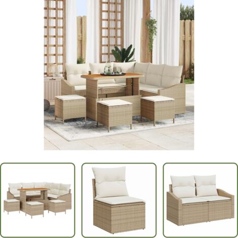 Sofás modulares -  Conjunto de sofás de jardín con cojín 9 pcs Beige Poliratán
