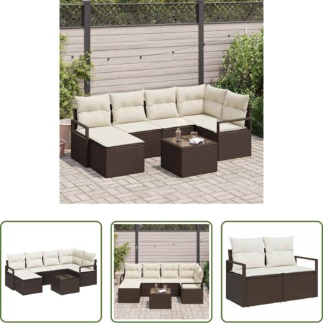 Sofás modulares -  Juego de Sofá con cojín 7 pcs Marrón y crema ratán sintético